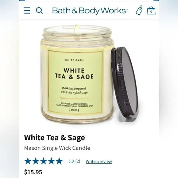 White Barn White Tea & Sage Mason Single Wick Candle - Picture 6 of 6